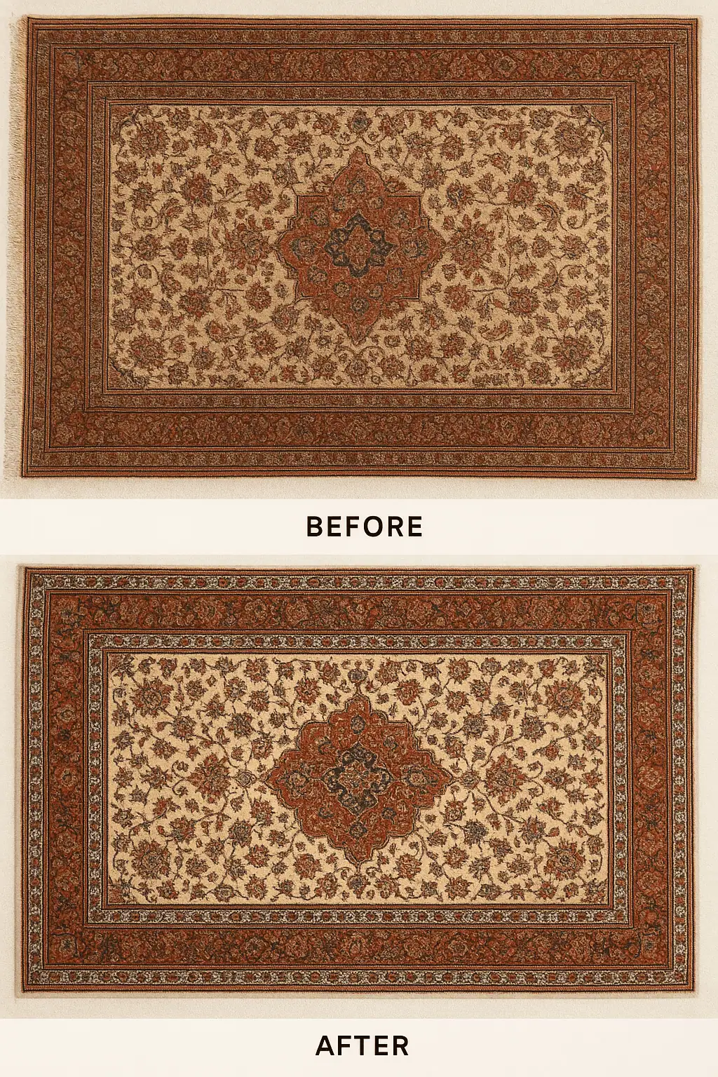 Deep cleaning of an antique oriental rug cleaning result